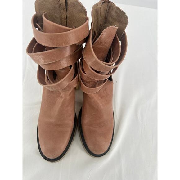 Free People Jesse Cutout Ankle Boots Womens Size 8.5 39 English Tan Strappy Zip - Picture 7 of 9